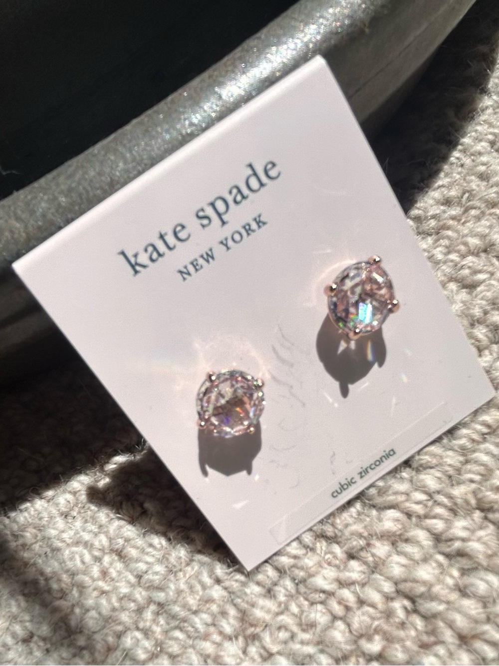 kate spade Rose Gold Pink Iridescent Cubic Zirconia Stud Earrings